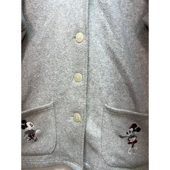 Disney Store Adult Mickey Minnie Mouse Button Up Fleece Jacket Size Medium Gray - Picture 7 of 11